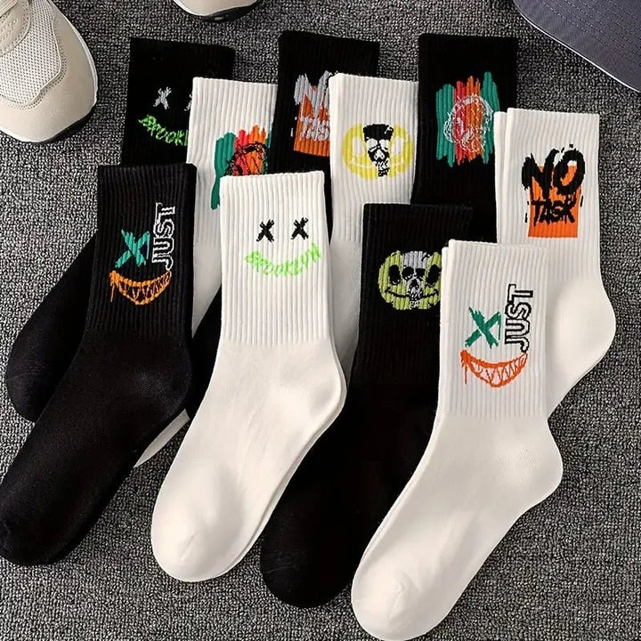 10 Pairs Men's Trendy Graffiti Pattern Crew Socks - Derslash