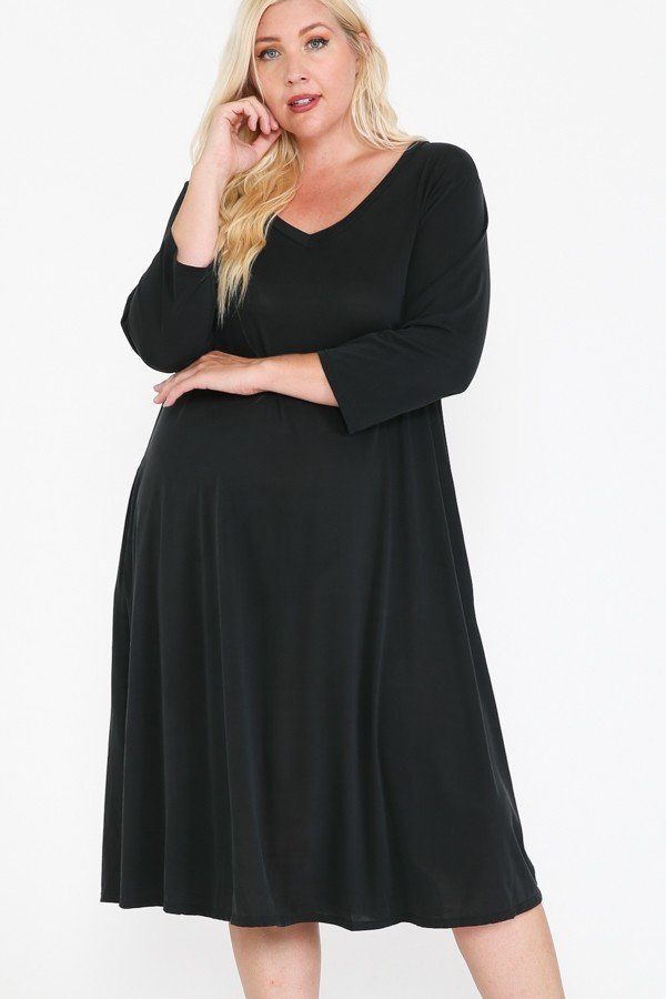 Swing-Kleid mit V-Ausschnitt und versteckter Tasche