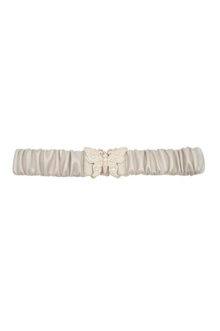 Rhinestone Pave Butterfly Ruched Elastic Back Belt