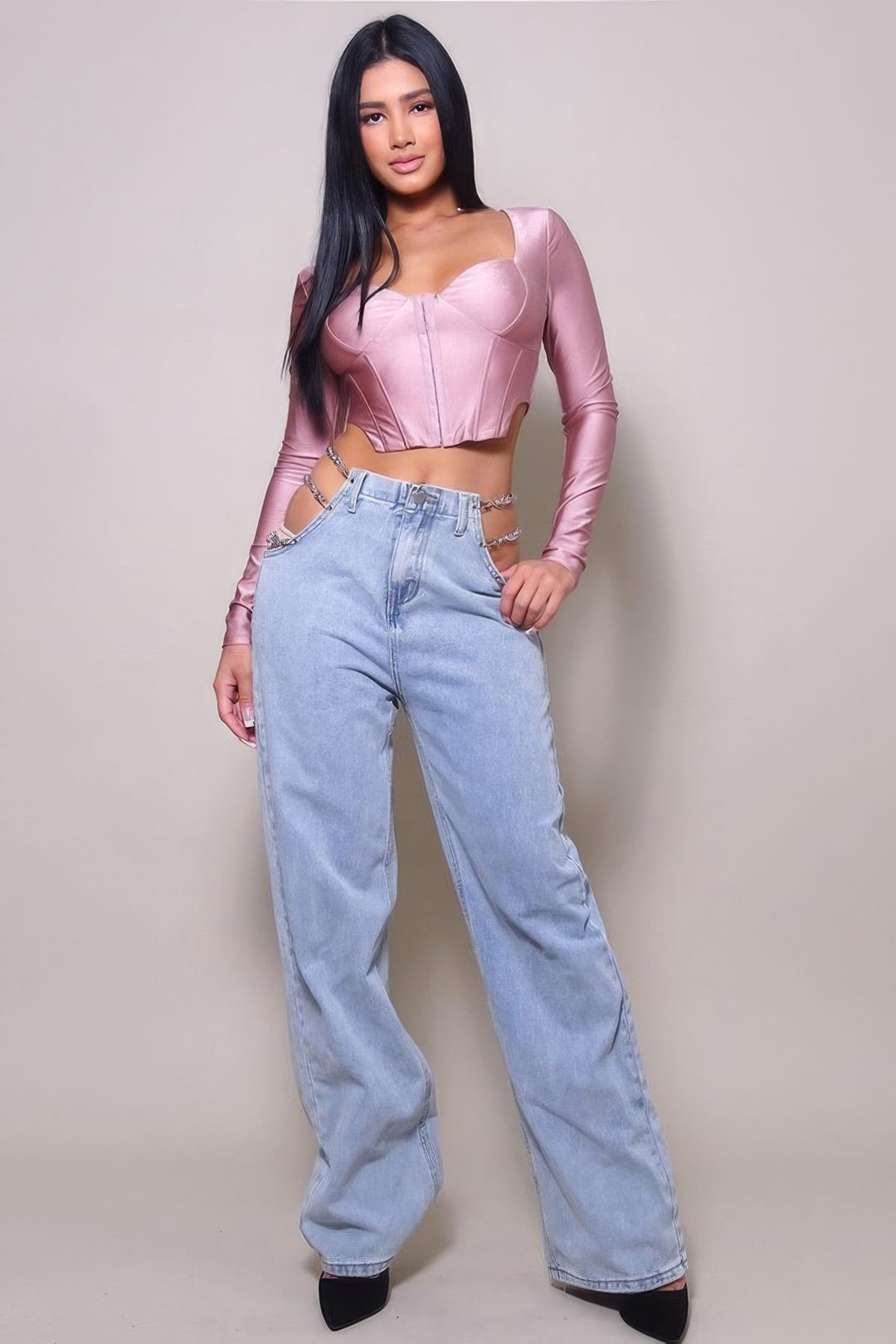 Langärmliges Korsett-Top