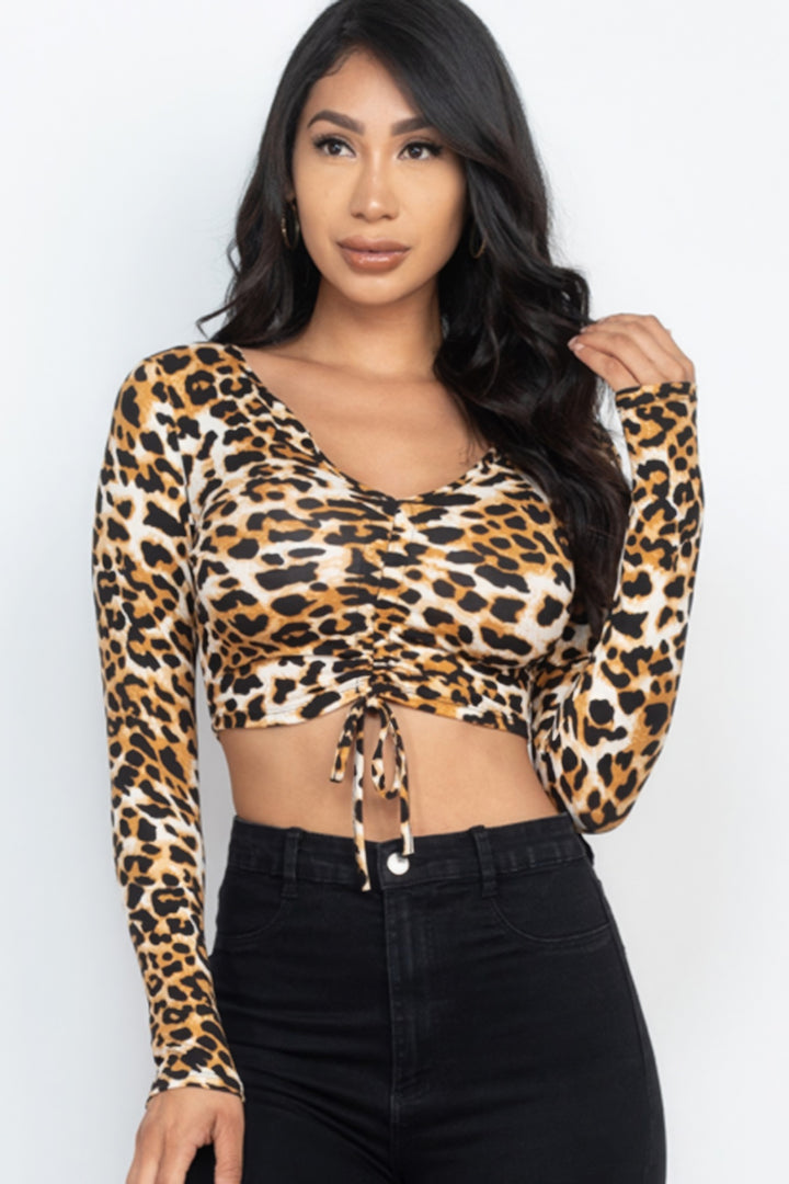 Crop Top mit Leopardenmuster und gerüschter Vorderseite