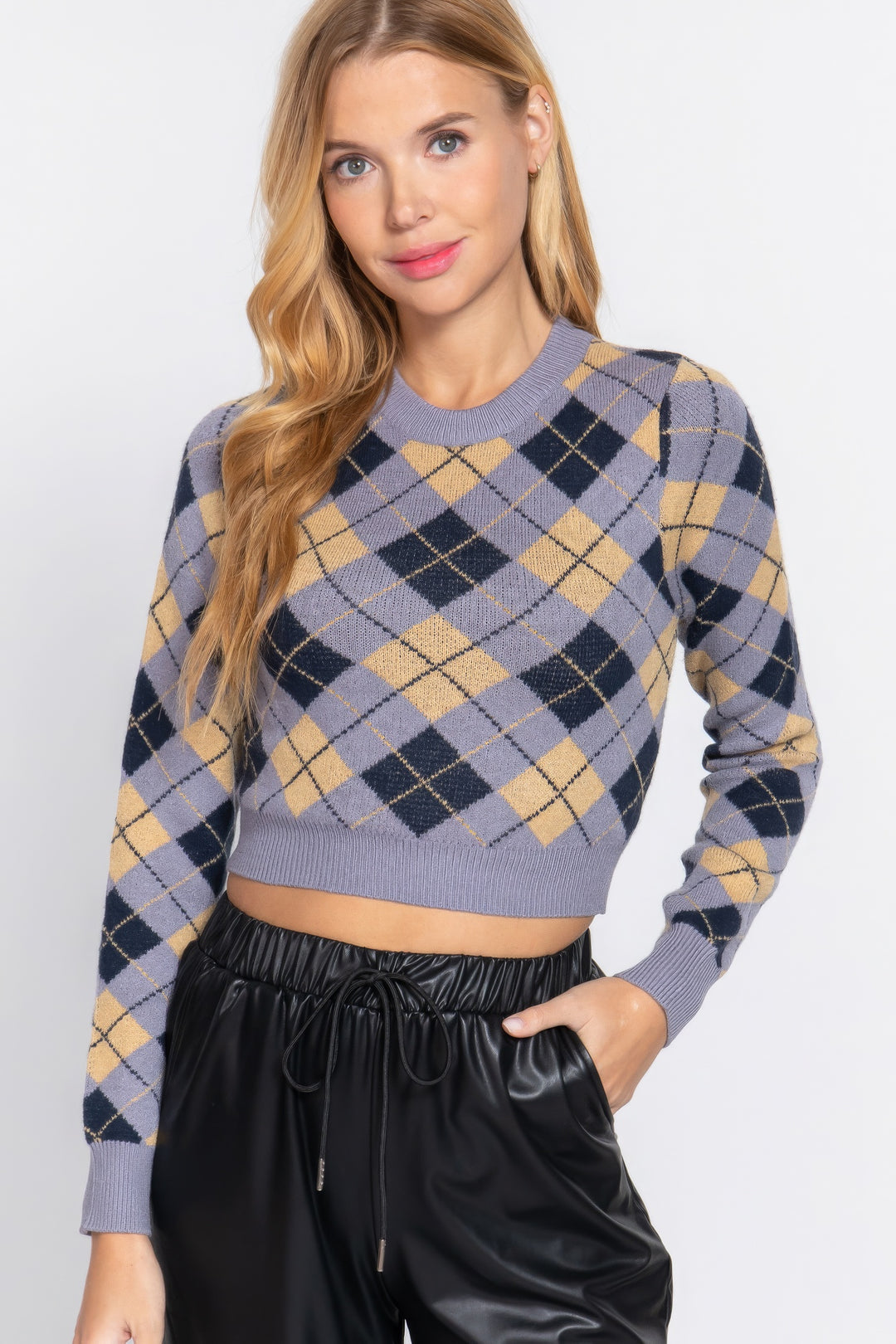 Kurzer Pullover mit Argyle-Jacquardmuster