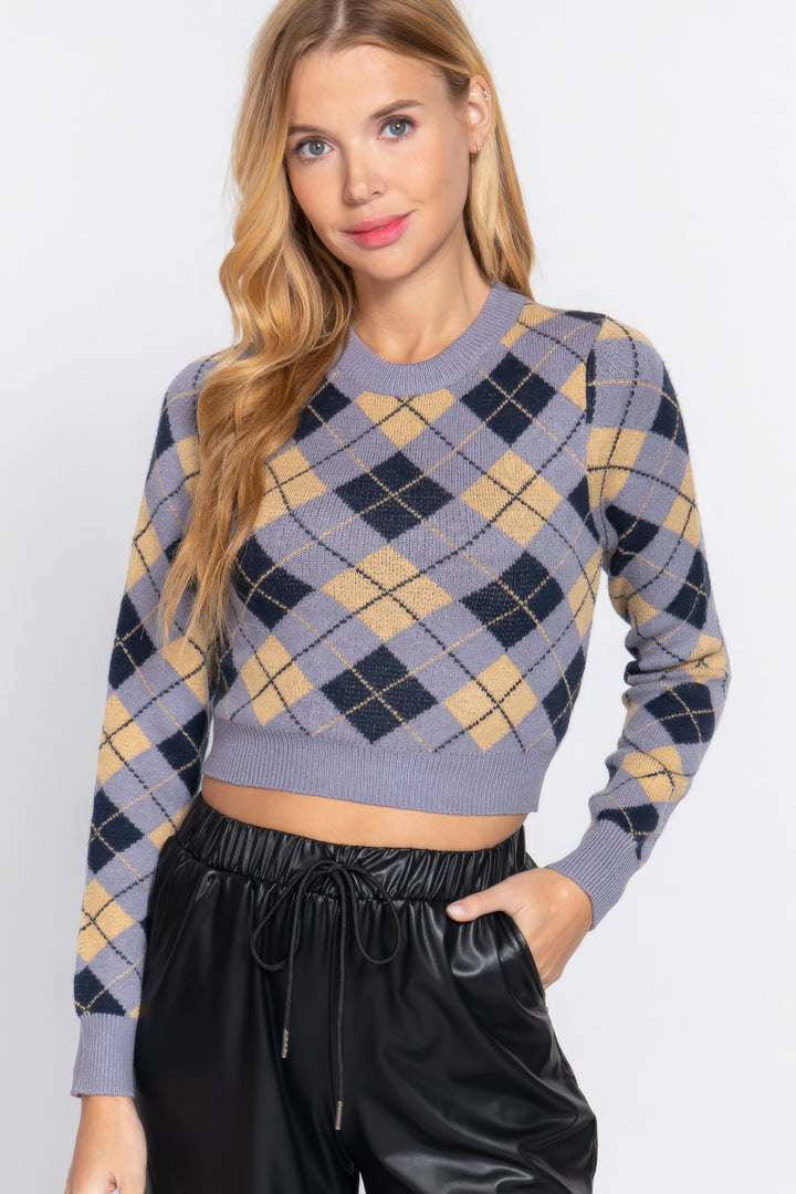 Kurzer Pullover mit Argyle-Jacquardmuster