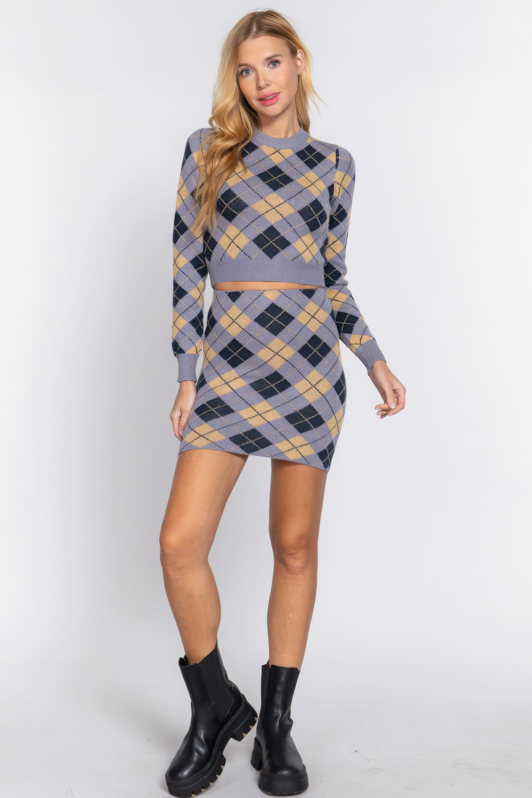 Kurzer Pullover mit Argyle-Jacquardmuster