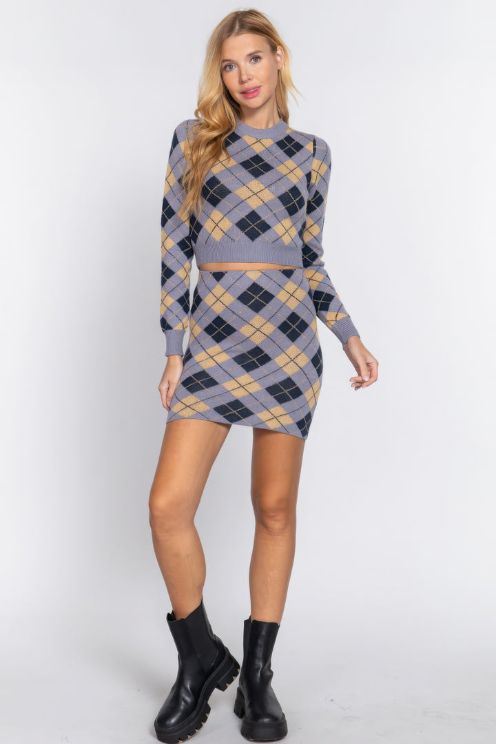 Kurzer Pullover mit Argyle-Jacquardmuster