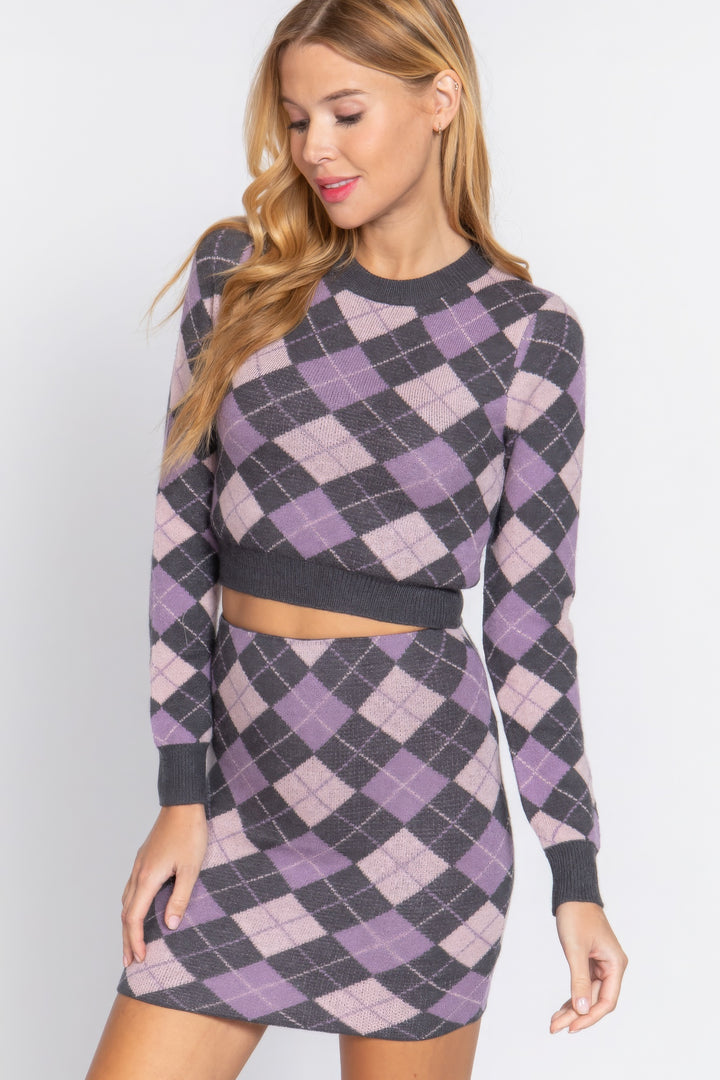 Kurzer Pullover mit Argyle-Jacquardmuster