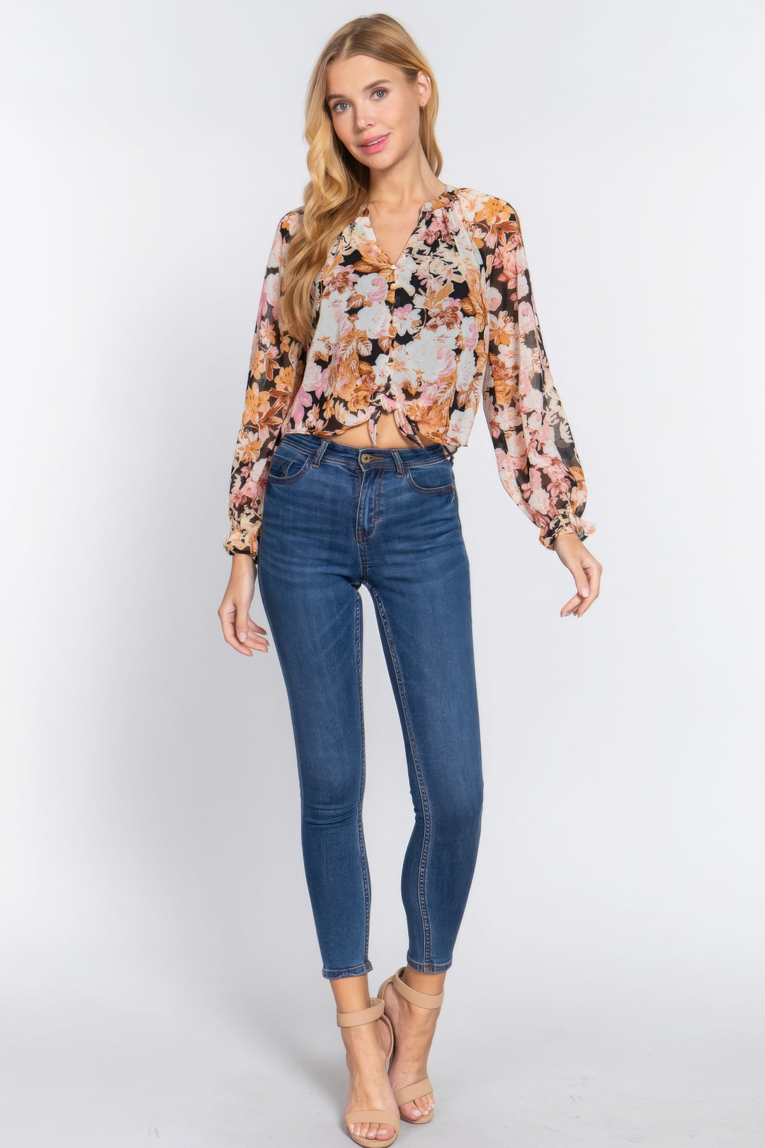 Gewebte Bluse mit Bindedetail vorne und Print