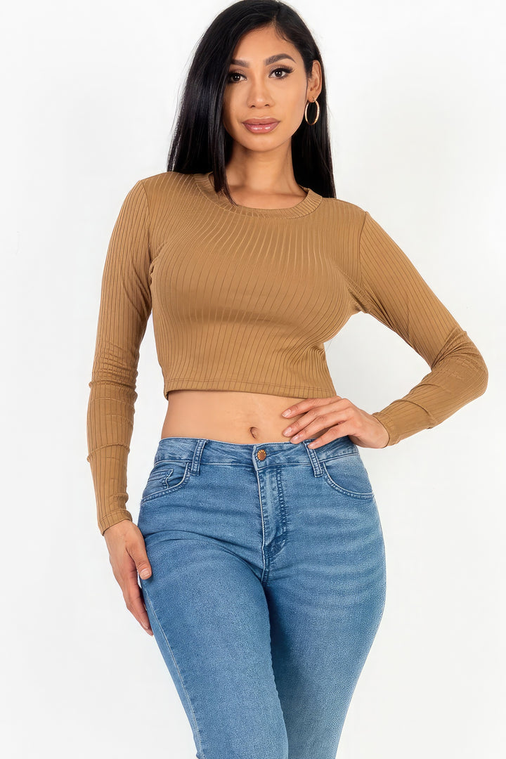 Langärmliges Basic-Crop-Top mit Rundhalsausschnitt
