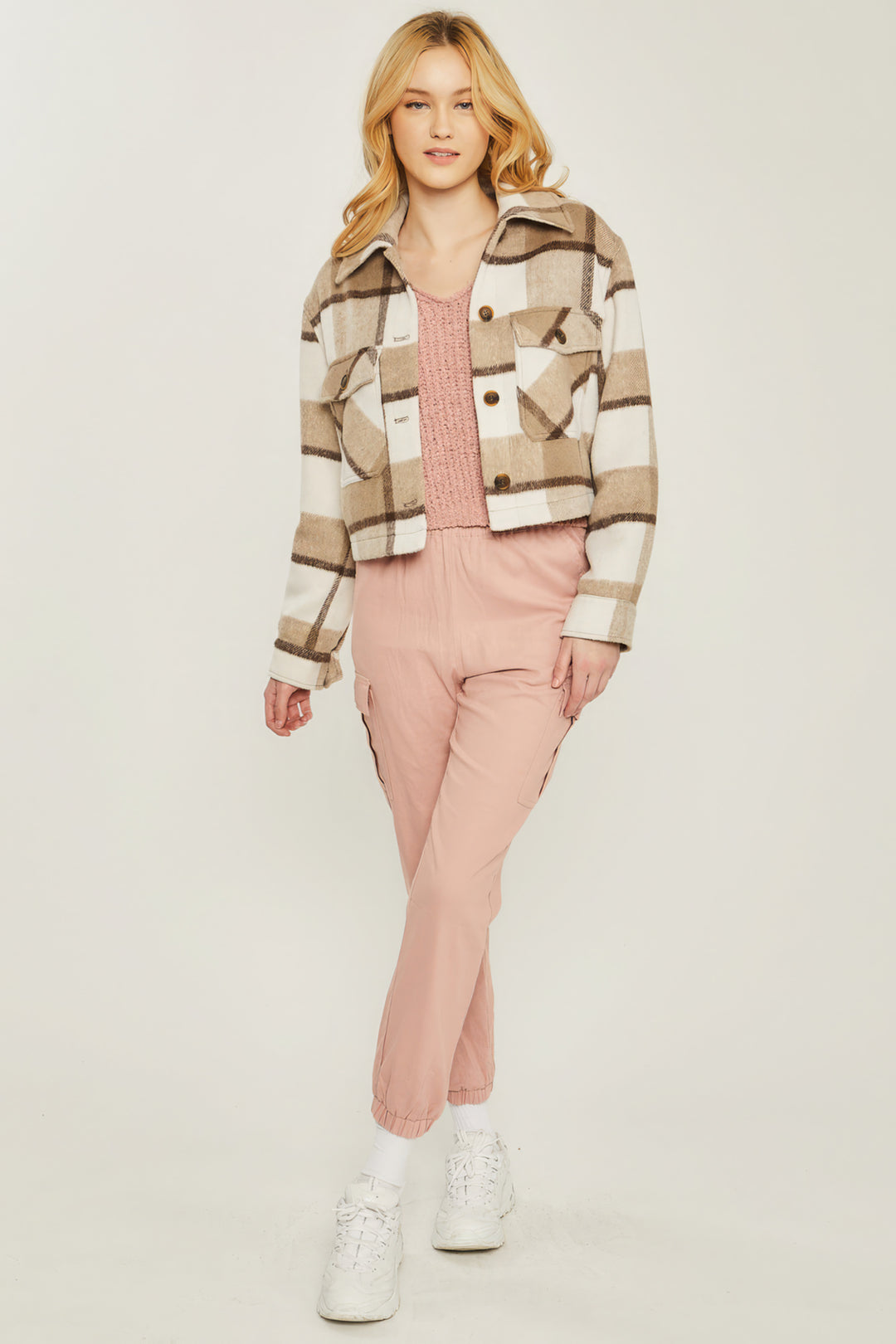 Karierte Jacke mit Knopfleiste und Garnfärbung