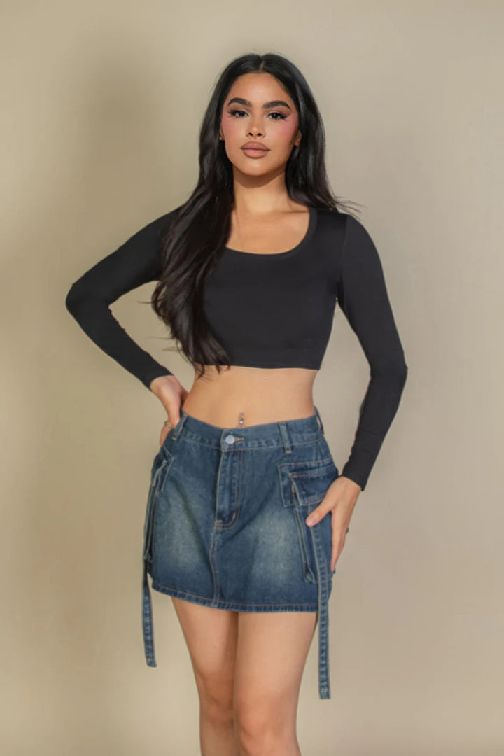 Solides, langärmliges Rippstrick-Oberteil mit quadratischem Ausschnitt