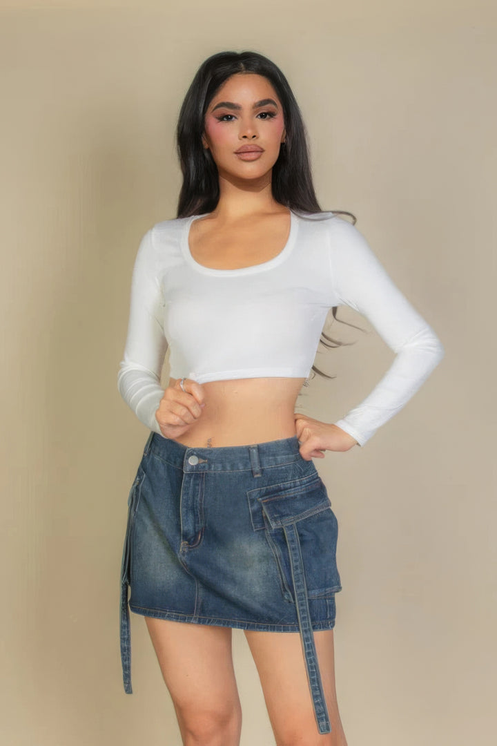 Solides, langärmliges Rippstrick-Oberteil mit quadratischem Ausschnitt