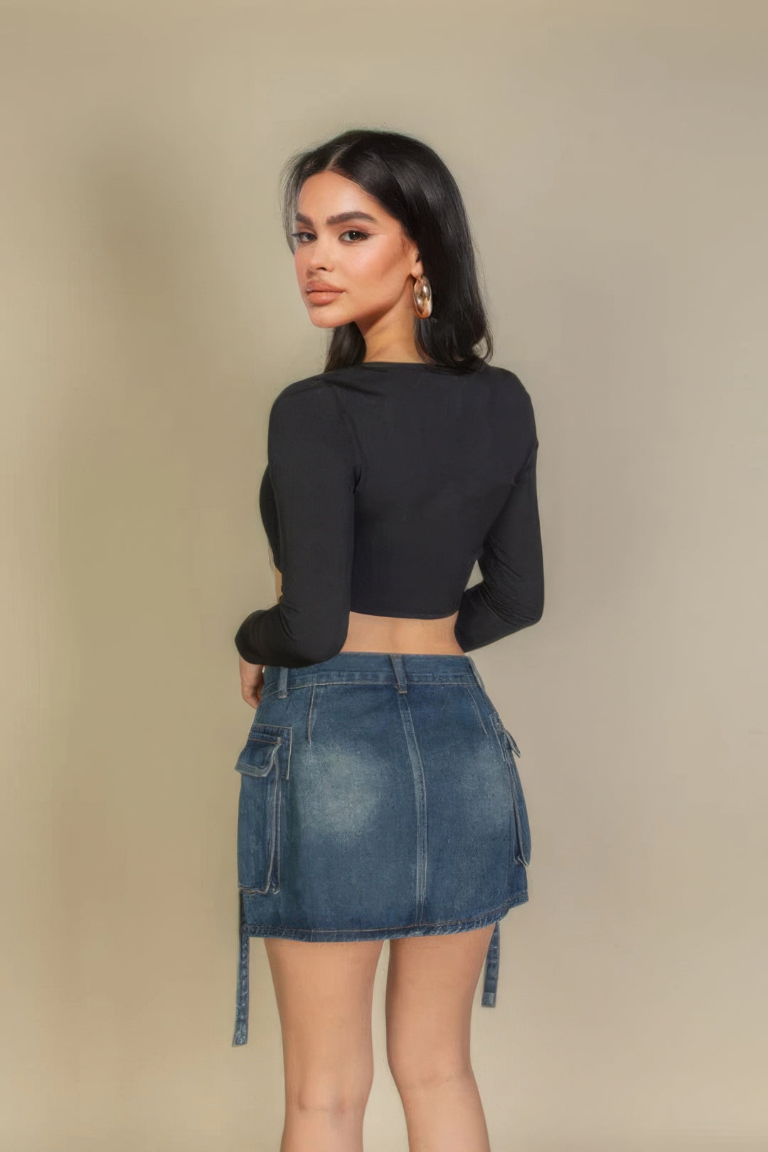 Solides, langärmliges Rippstrick-Oberteil mit quadratischem Ausschnitt