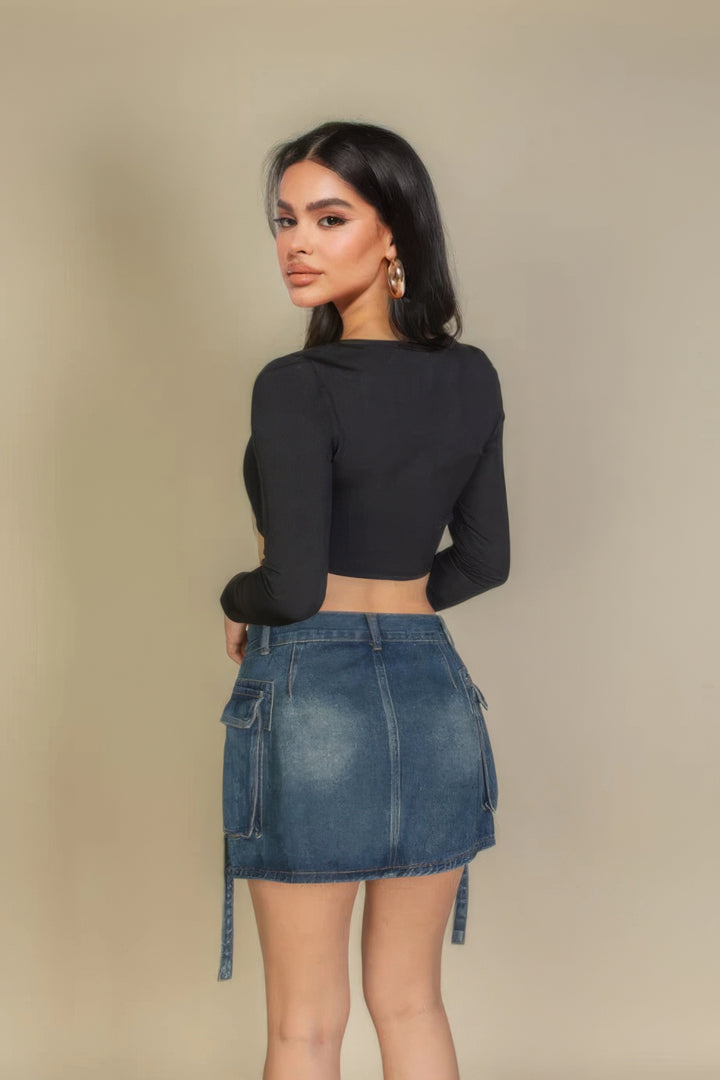 Solides, langärmliges Rippstrick-Oberteil mit quadratischem Ausschnitt