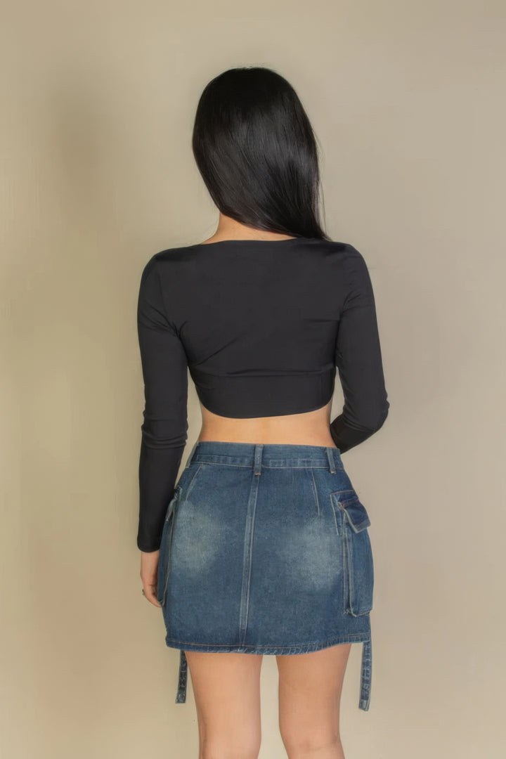 Solides, langärmliges Rippstrick-Oberteil mit quadratischem Ausschnitt