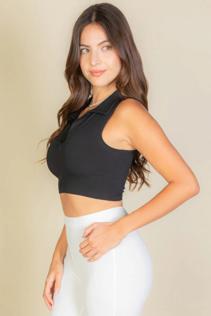 Solides, geripptes Tanktop mit Polokragen