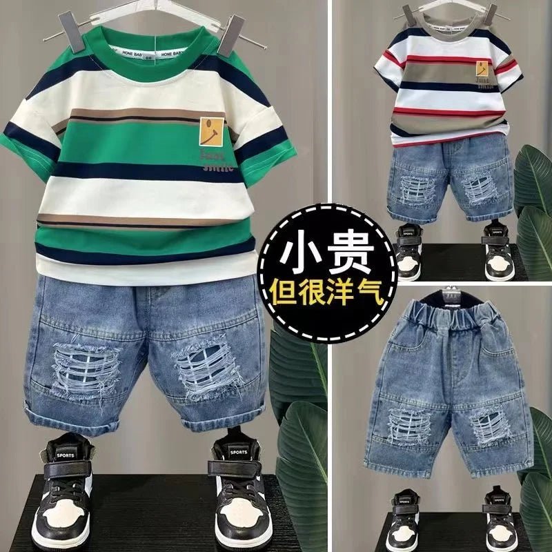 Baby Boys' Summer Set: Stripe T - Shirt + Denim Shorts - Derslash