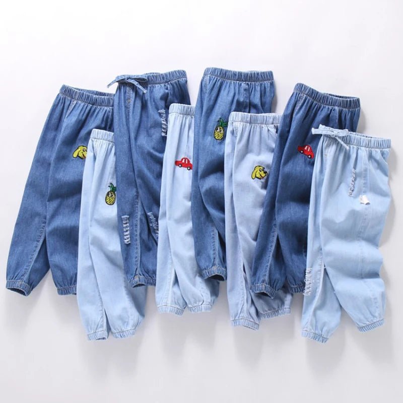 Boys' & Girls' Summer Jeans: Casual Thin Long Pants with Cartoon Embroidery - Derslash