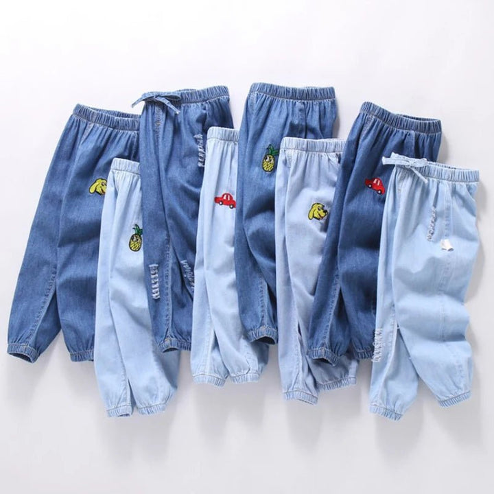 Boys' & Girls' Summer Jeans: Casual Thin Long Pants with Cartoon Embroidery - Derslash