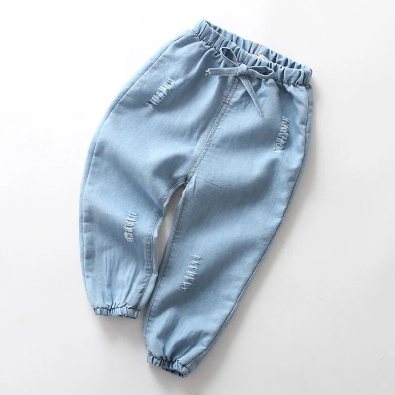 Boys' & Girls' Summer Jeans: Casual Thin Long Pants with Cartoon Embroidery - Derslash