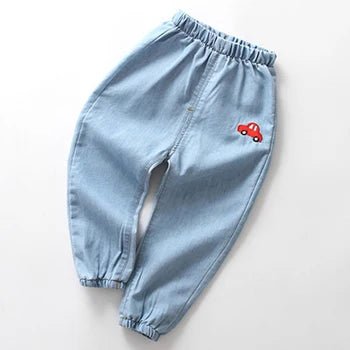 Boys' & Girls' Summer Jeans: Casual Thin Long Pants with Cartoon Embroidery - Derslash