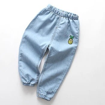 Boys' & Girls' Summer Jeans: Casual Thin Long Pants with Cartoon Embroidery - Derslash