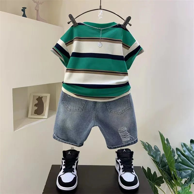 Boys' Summer 2023 Outfit: Cotton Shirt & Denim Shorts 2 - Piece Set - Derslash