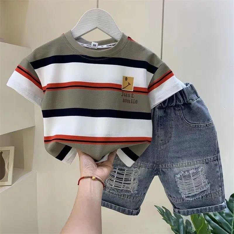 Boys' Summer 2023 Outfit: Cotton Shirt & Denim Shorts 2 - Piece Set - Derslash