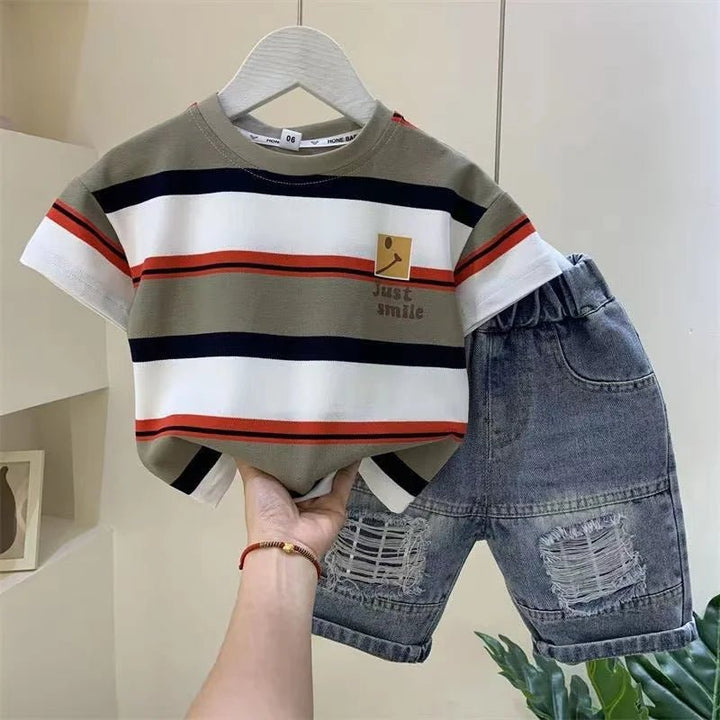 Boys' Summer 2023 Outfit: Cotton Shirt & Denim Shorts 2 - Piece Set - Derslash