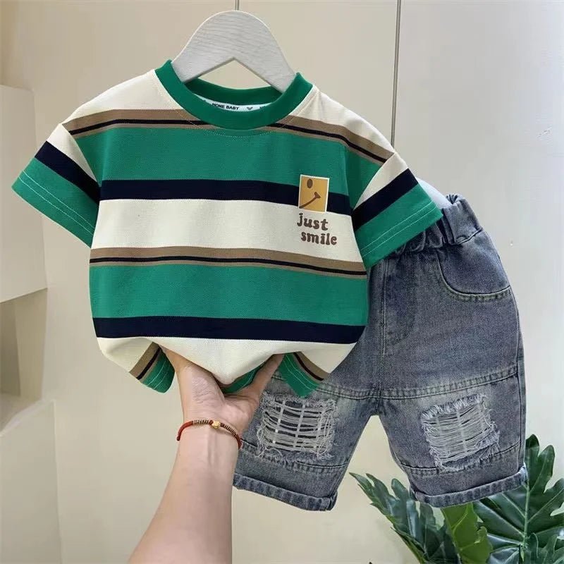 Boys' Summer 2023 Outfit: Cotton Shirt & Denim Shorts 2 - Piece Set - Derslash