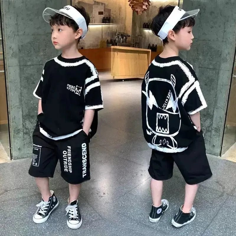 Cotton Contrast Graffiti t - Shirt Top+Shorts - Derslash
