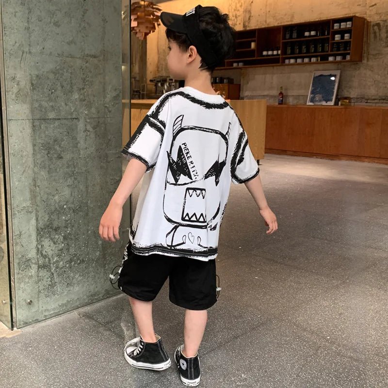 Cotton Contrast Graffiti t - Shirt Top+Shorts - Derslash