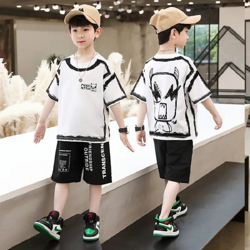 Cotton Contrast Graffiti t - Shirt Top+Shorts - Derslash