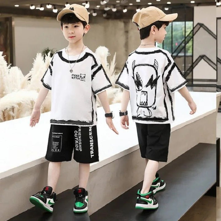 Cotton Contrast Graffiti t - Shirt Top+Shorts - Derslash