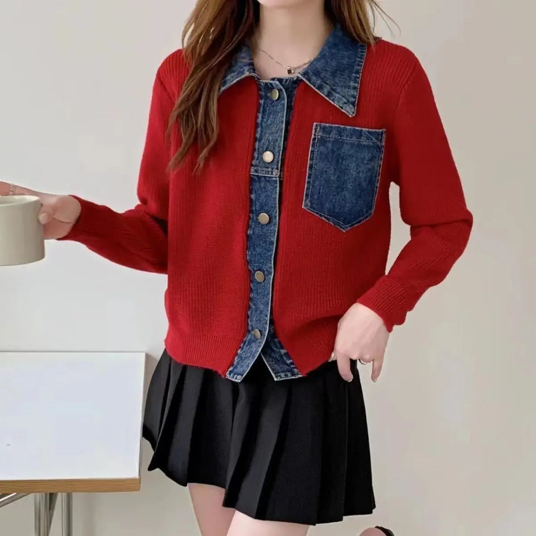 Denim buttoned long sleeve sweaters - Derslash