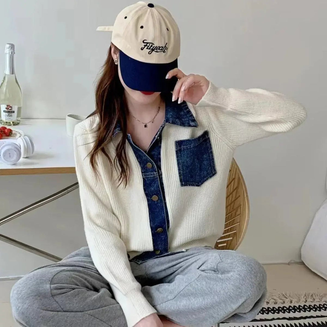 Denim buttoned long sleeve sweaters - Derslash