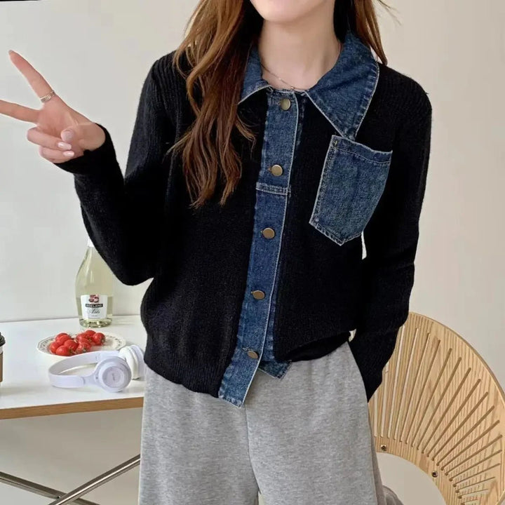 Denim buttoned long sleeve sweaters - Derslash