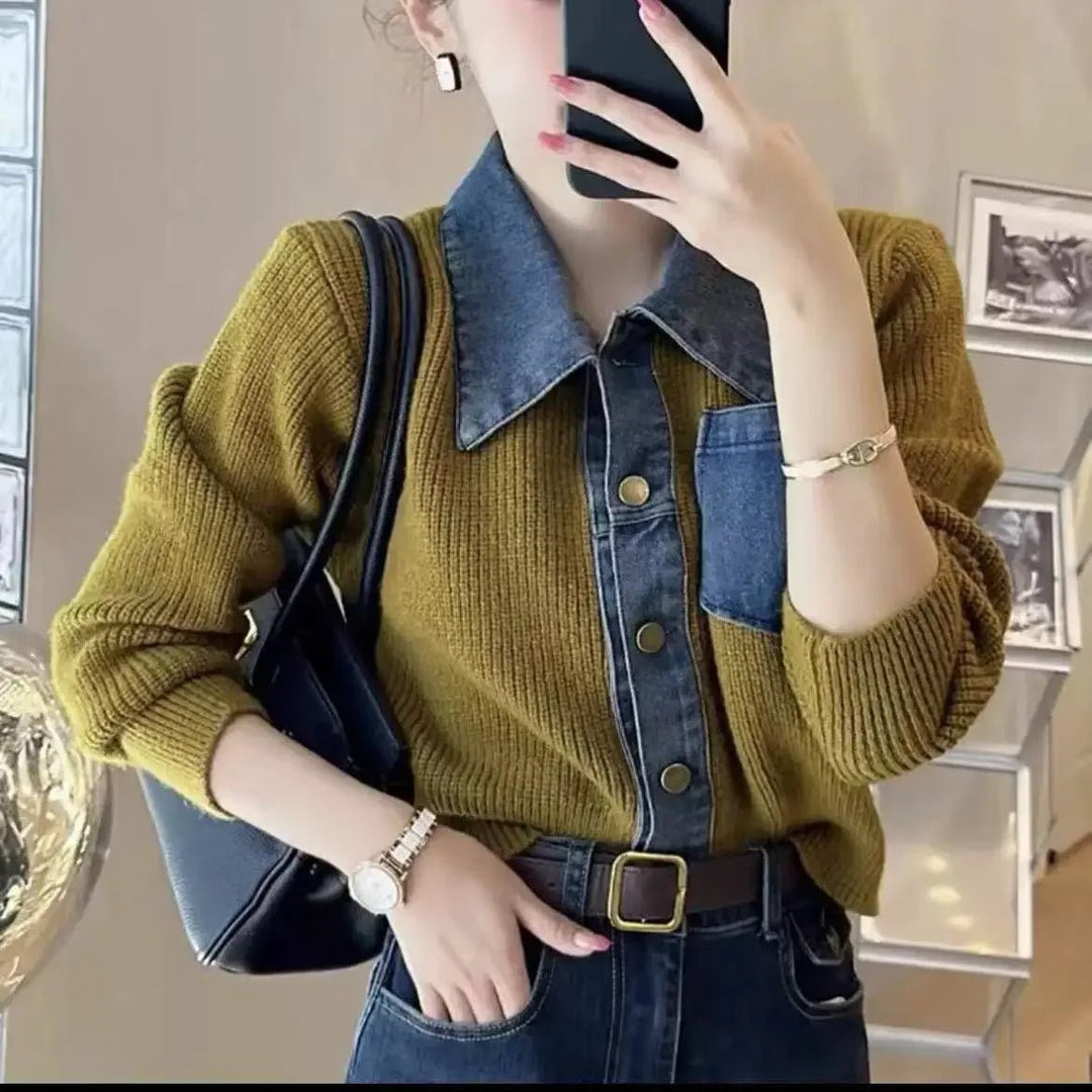 Denim buttoned long sleeve sweaters - Derslash