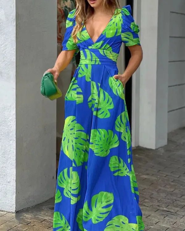 Fashion V - neck Floral Print Jumpsuit - Derslash