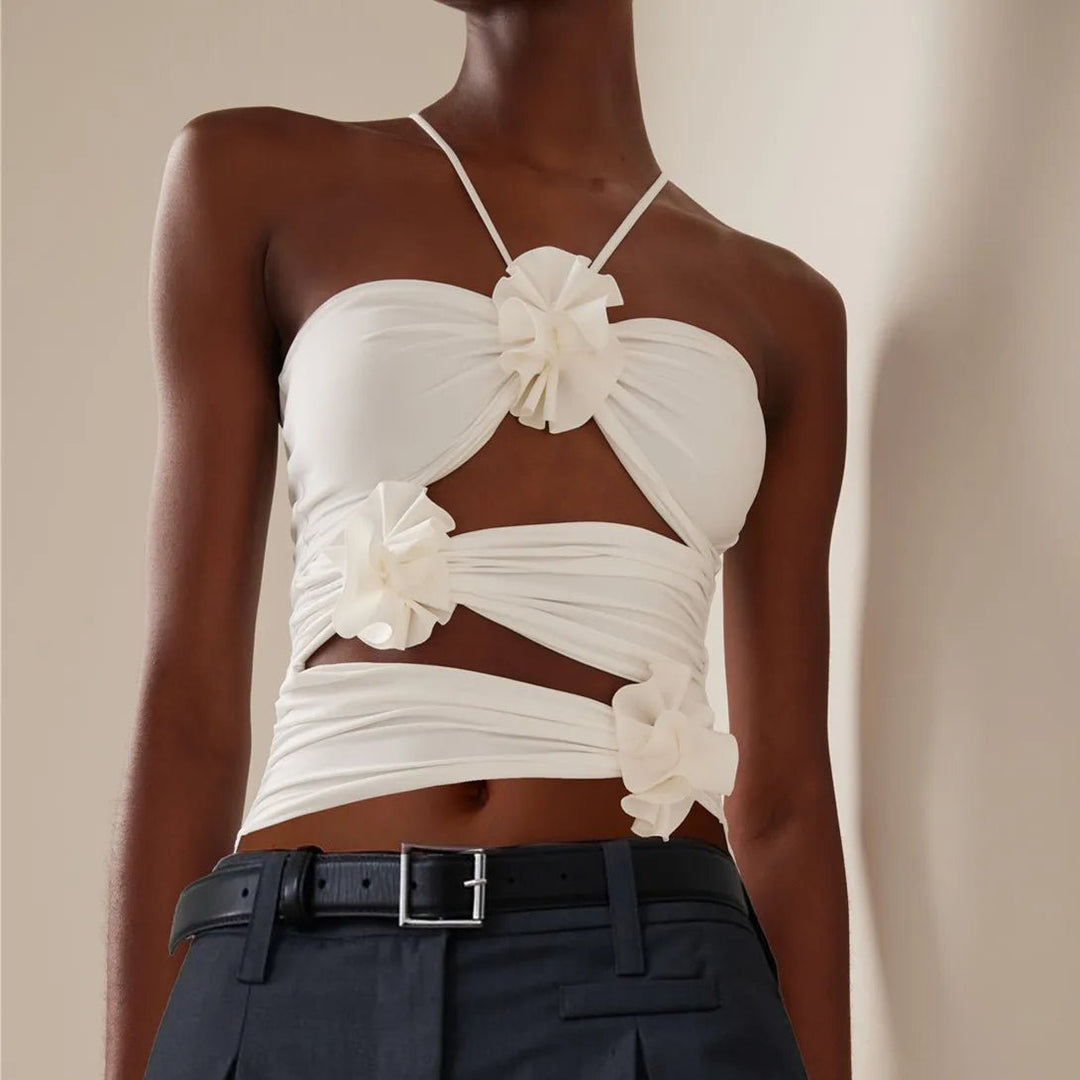 hirigin Chic 3D Floral Strap Crop Tops - Derslash