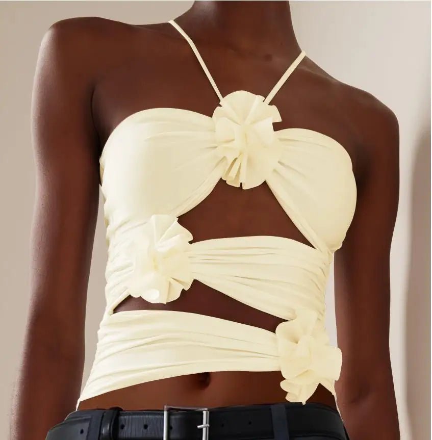 hirigin Chic 3D Floral Strap Crop Tops - Derslash
