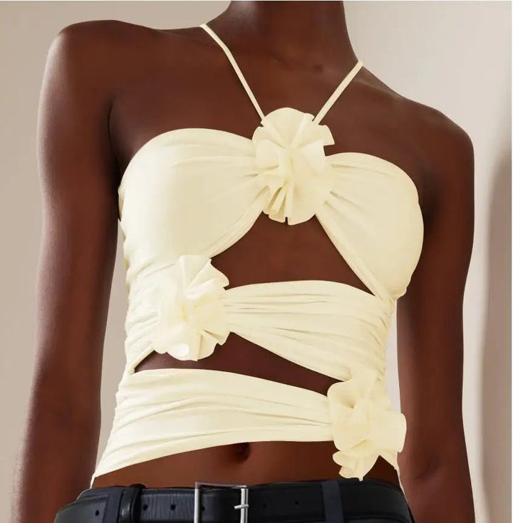 hirigin Chic 3D Floral Strap Crop Tops - Derslash