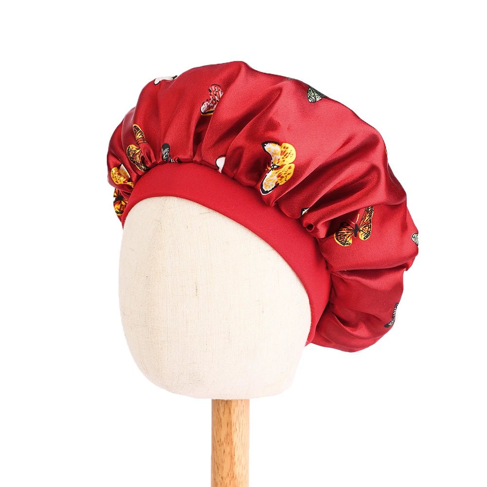 Kids Satin Bonnet Butterfly Print Children's New Elastic Elastic Print Bonnet Cap, Fashion Comfortable Sleeping Cap Hair Cap - Derslash