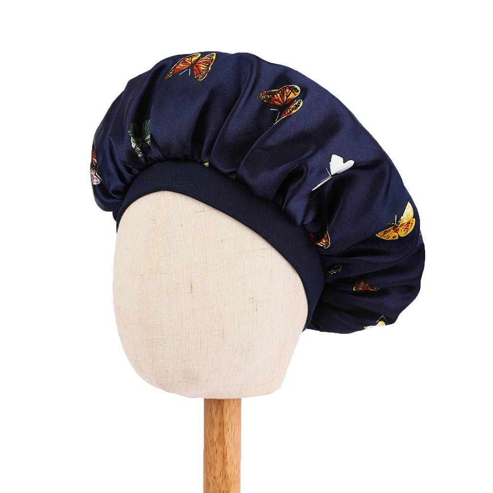 Kids Satin Bonnet Butterfly Print Children's New Elastic Elastic Print Bonnet Cap, Fashion Comfortable Sleeping Cap Hair Cap - Derslash
