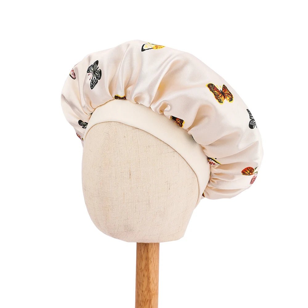 Kids Satin Bonnet Butterfly Print Children's New Elastic Elastic Print Bonnet Cap, Fashion Comfortable Sleeping Cap Hair Cap - Derslash