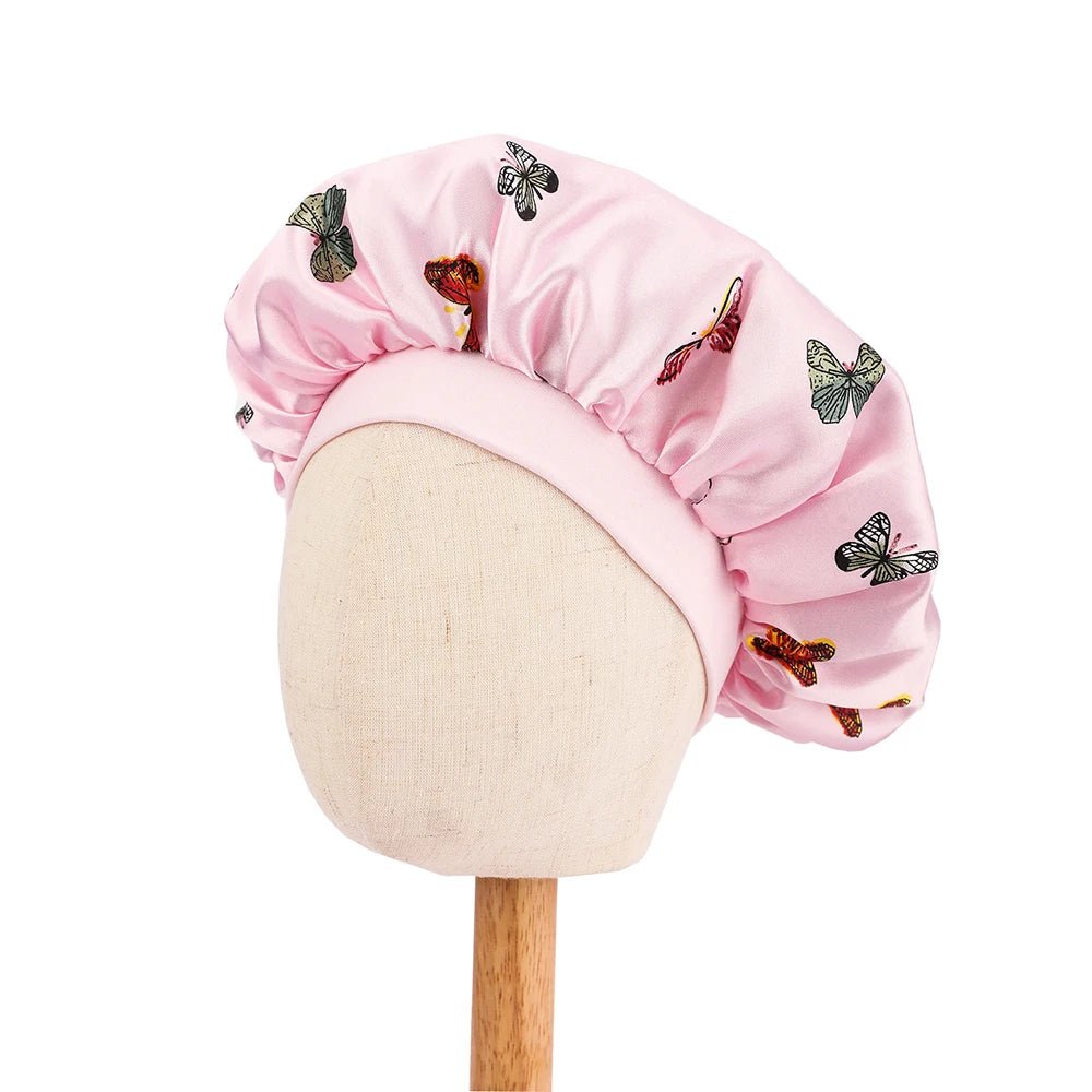 Kids Satin Bonnet Butterfly Print Children's New Elastic Elastic Print Bonnet Cap, Fashion Comfortable Sleeping Cap Hair Cap - Derslash