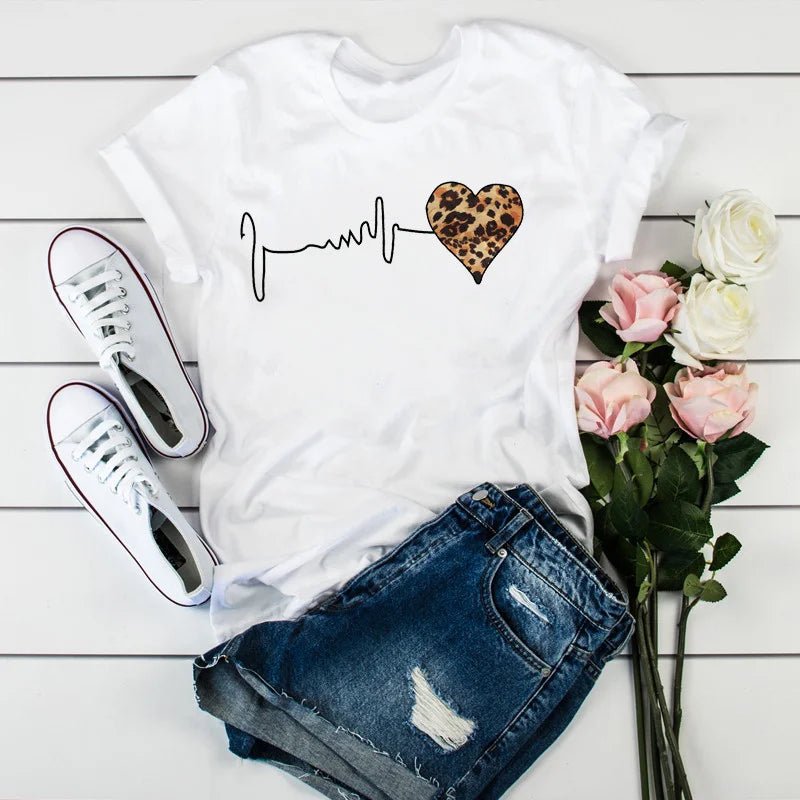 Leopard Heartbeat Short Sleeve Tees - Derslash
