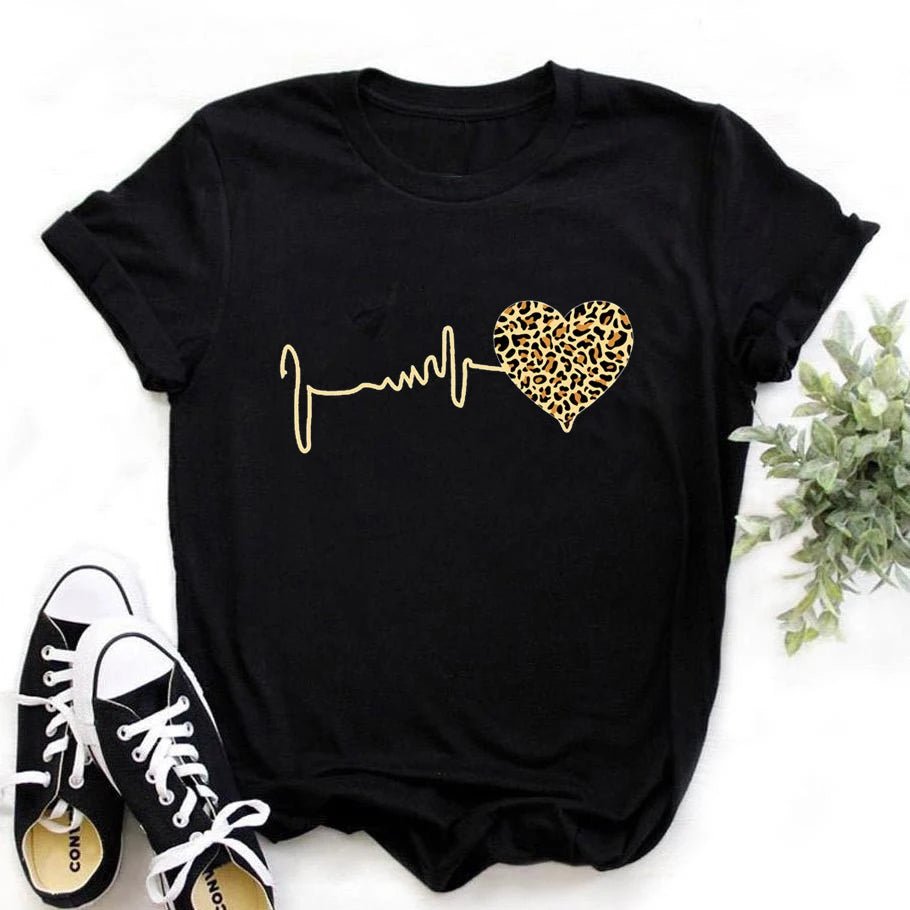 Leopard Heartbeat Short Sleeve Tees - Derslash