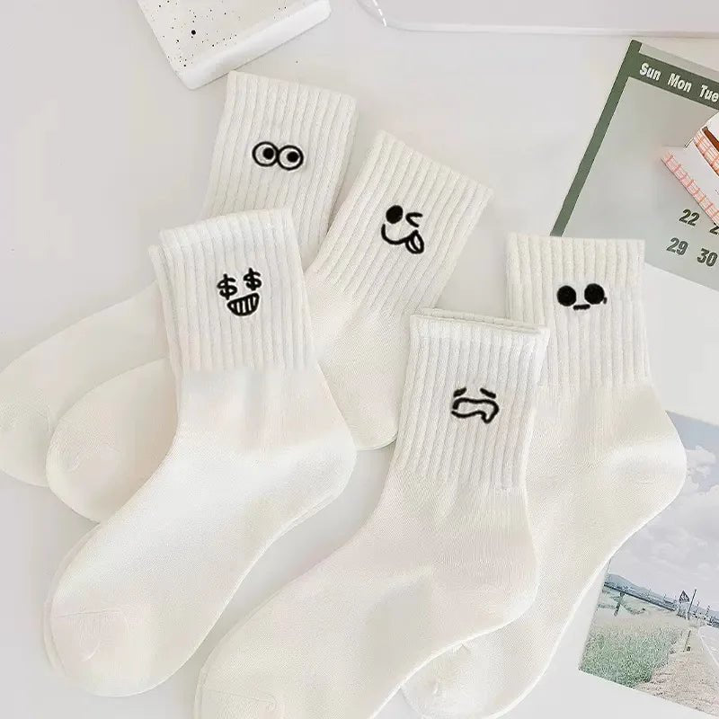 New 5 Pairs White Cartoon socks - Derslash