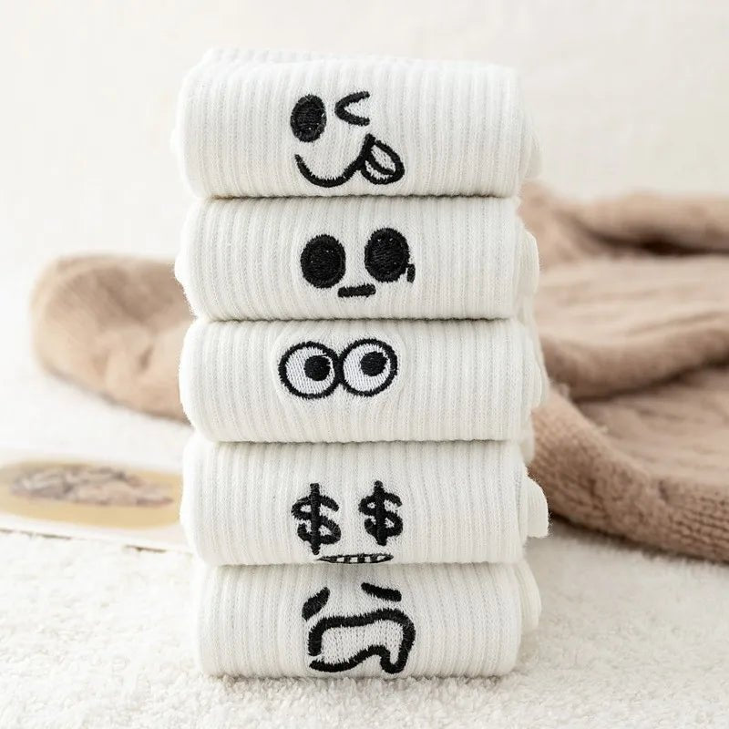 New 5 Pairs White Cartoon socks - Derslash