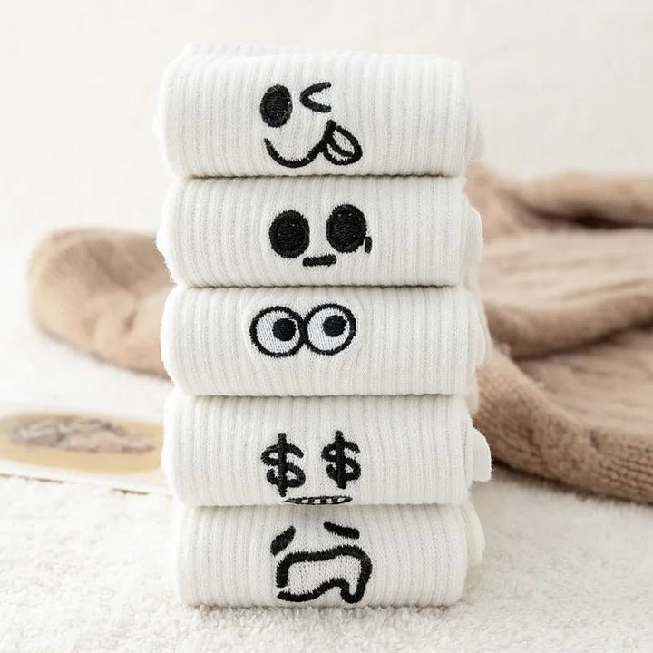 New 5 Pairs White Cartoon socks - Derslash